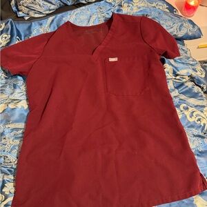 Figs Maroon V-Neck Scrub Top